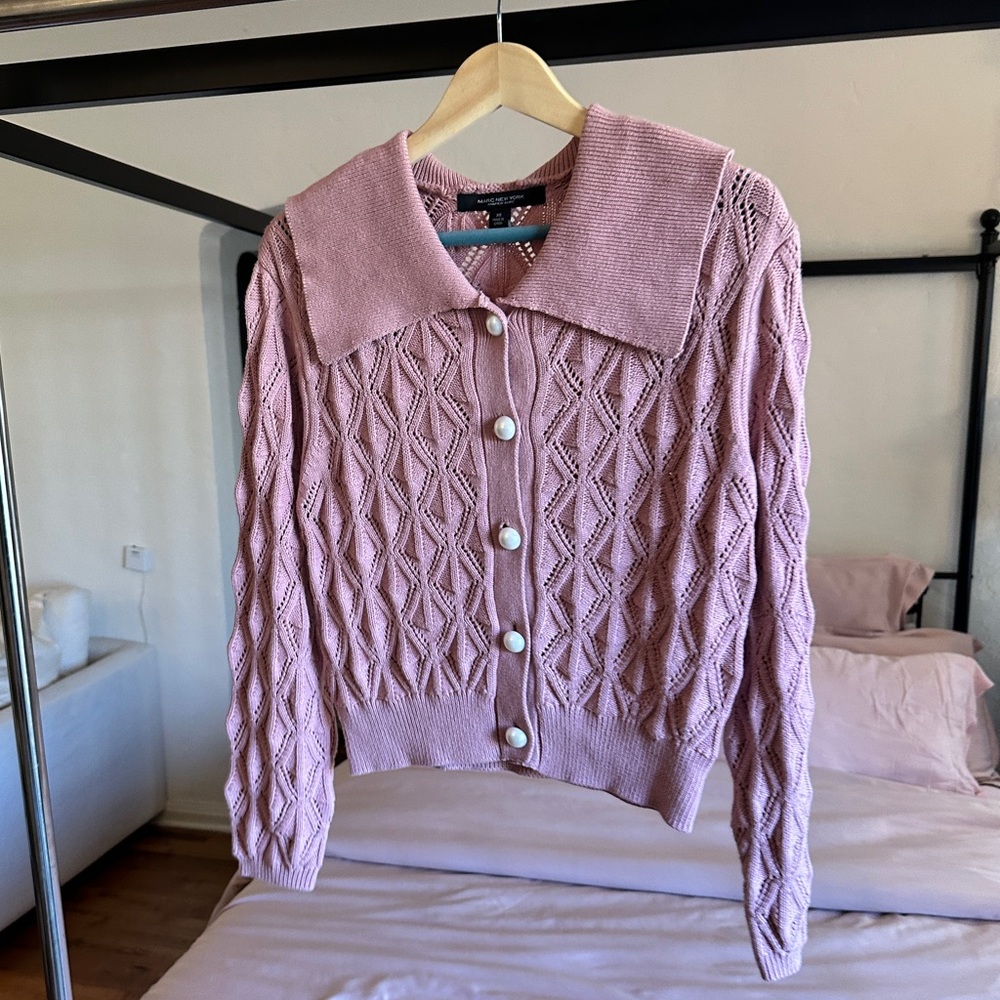 Pink Chunky Cardigan with Faux Pearl Buttons Sz XS/S